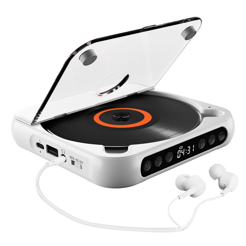 Reproductor de CD inalámbrico recargable Bluetooth 5.3 MEGICOT - Reproductor de audio multiformato con batería de 2000 mAh, controles de botón, función de retención de altavoz, pantalla LED, puerto USB, compatibilidad con auriculares, bloqueo de teclas, r