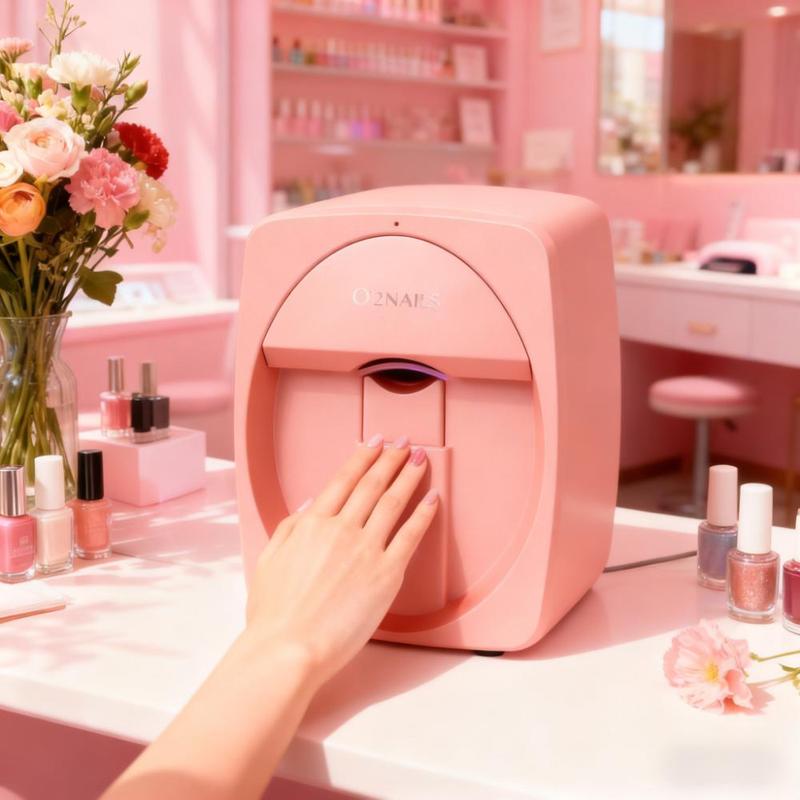 Impresora 3D de uñas, impresora digital móvil para decoración de uñas con control por aplicación, para uso en salones y hogares, impresión de fotos personalizadas/impresión rápida de aproximadamente 450 veces/10 s, diseño DIY de decoración de uñas rosa