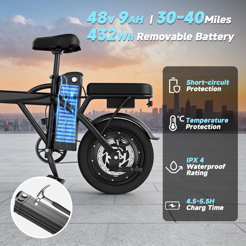 【Bicicleta eléctrica】 Bicicleta eléctrica | Potencia máxima de 750 W | Velocidad máxima de 35 km/h | Neumáticos de 35,5 cm | Autonomía de 35 a 64 km | Asiento doble | Freno monomando | Asiento regulable en altura