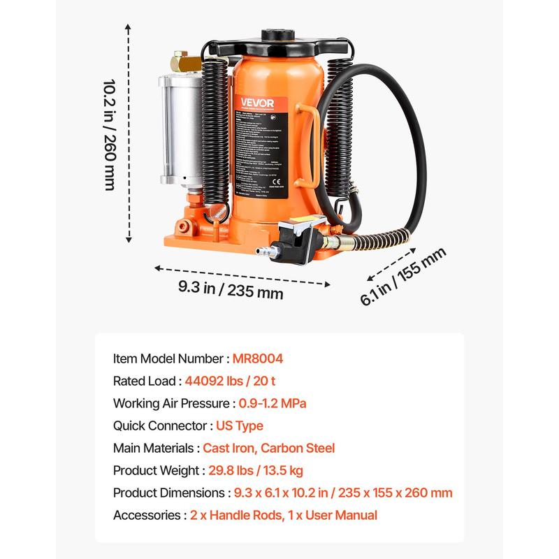 Gato hidráulico de botella, gato de botella de 12 toneladas para reparación de automóviles, gato soldado de alta resistencia de 26,455 lbs con rango de elevación de 8.1 a 15.7 pulgadas para automóviles, SUV, camionetas, tractores y equipos agrícolas - Nar