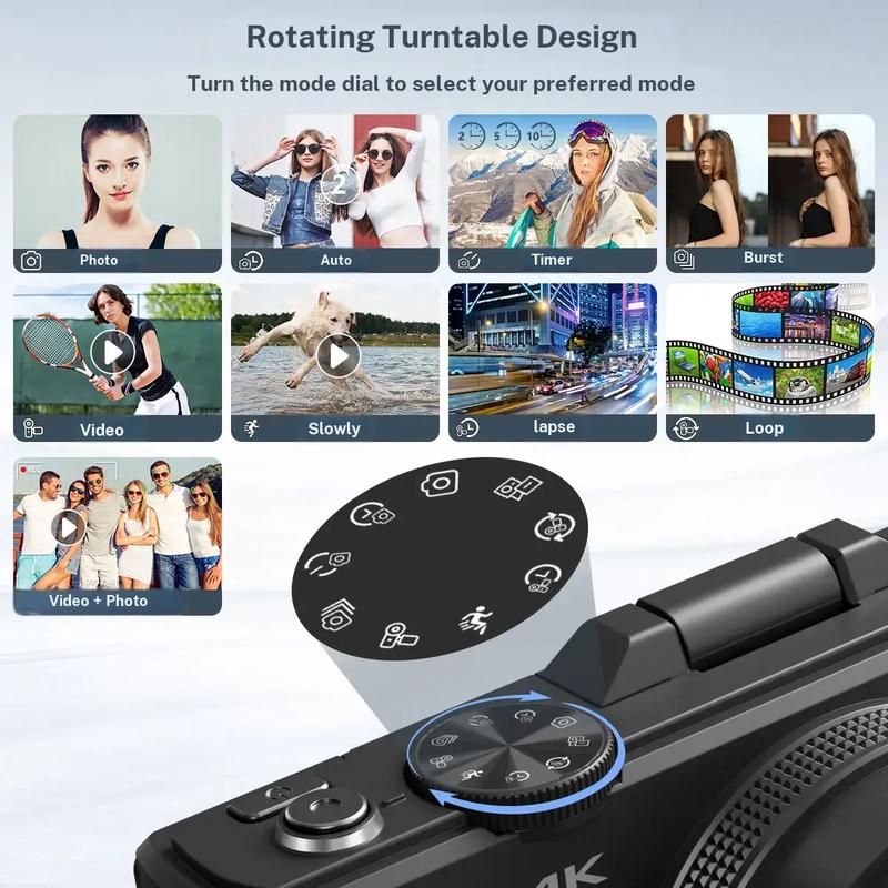 Cámara digital 4K para fotografía con 64 MP, pantalla abatible de 3 pulgadas y 180°, zoom digital de 18x, tarjeta Micro SD de 32 GB, 2 baterías, ideal para regalar.