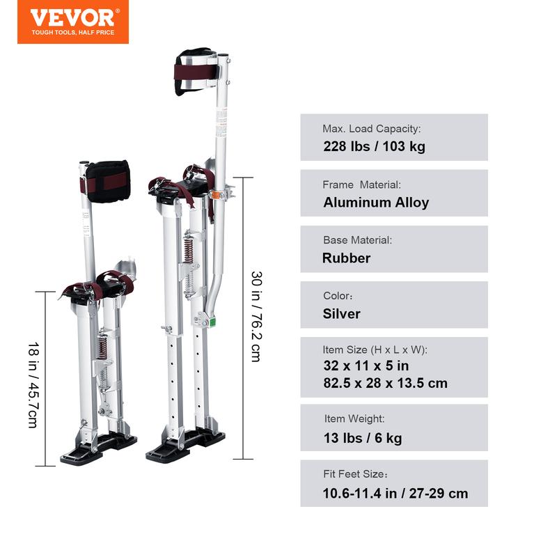 Zancos para paneles de yeso, zancos ajustables de aluminio de 45-76 cm con rodilleras protectoras, zancos de trabajo duraderos y antideslizantes para pintar, caminar y encintar paneles de yeso, color plata.