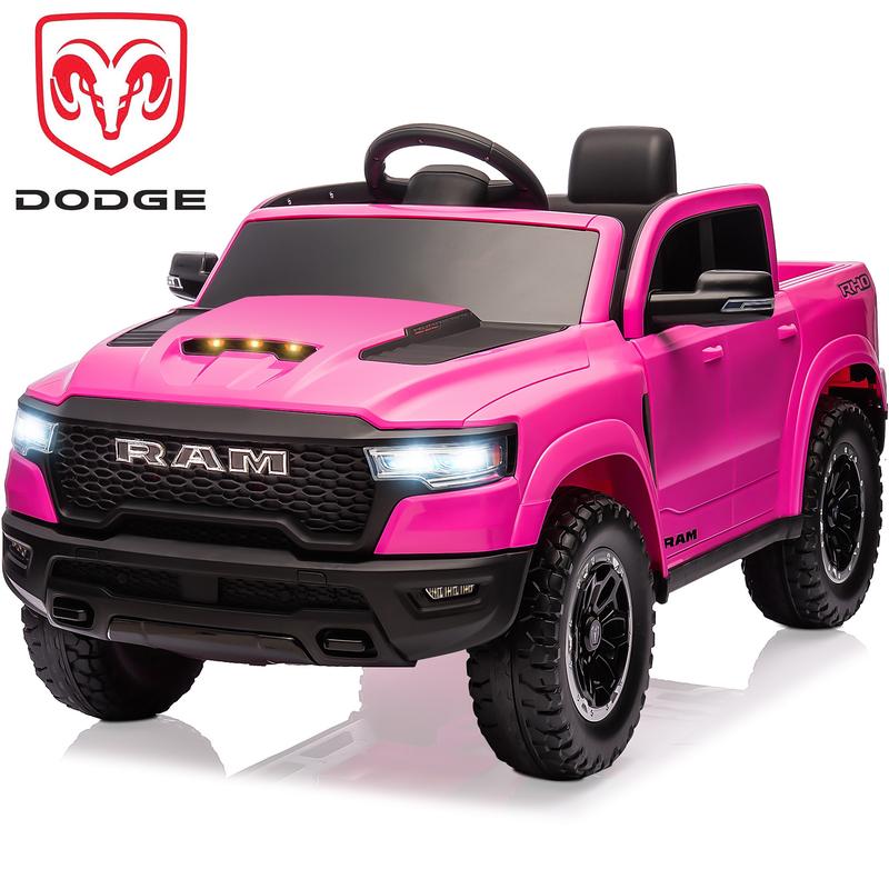 Primer coche eléctrico infantil Dodge RAM 1500 con control remoto, suspensión en las 4 ruedas, cinturón de seguridad de 5 puntos, Bluetooth MP3, luces LED, juguete eléctrico para niños de 3 a 6 años, el mejor regalo de Navidad para niños, Black Friday