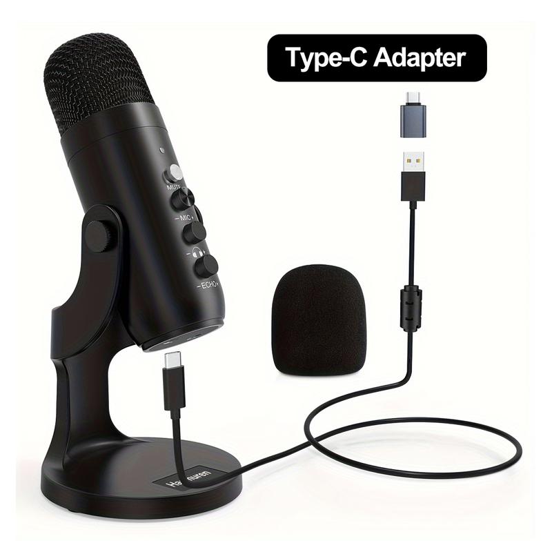 Micrófono de condensador USB Haomuren K66 [sin adaptador Lightning], micrófono para juegos de PC, micrófonos Plug & Play para PS4 y PS5. Ajuste de monitor y control de volumen, control de ganancia del micrófono, botón de silencio para TikTok, YouTube Podc
