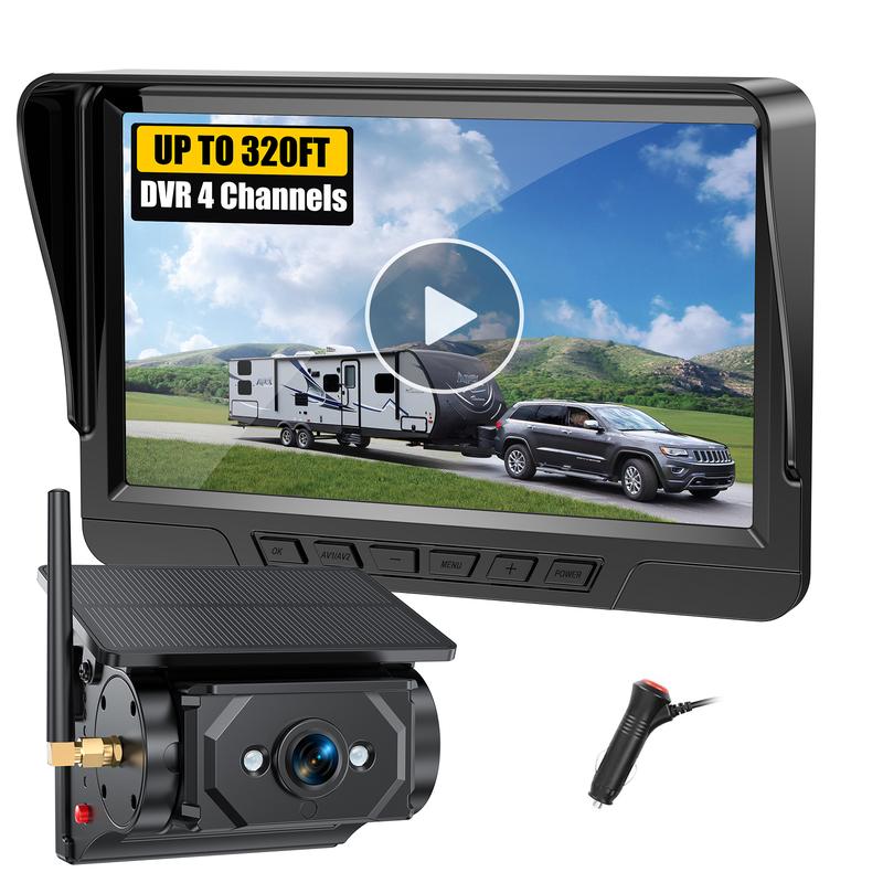 Cámara de visión trasera magnética inalámbrica para autocaravanas, batería recargable USB-C y alimentación solar, configuración inalámbrica, pantalla HD 1080P de 7" con visión nocturna y grabación en memoria, imán sin instalación, cámara de salpicadero pa