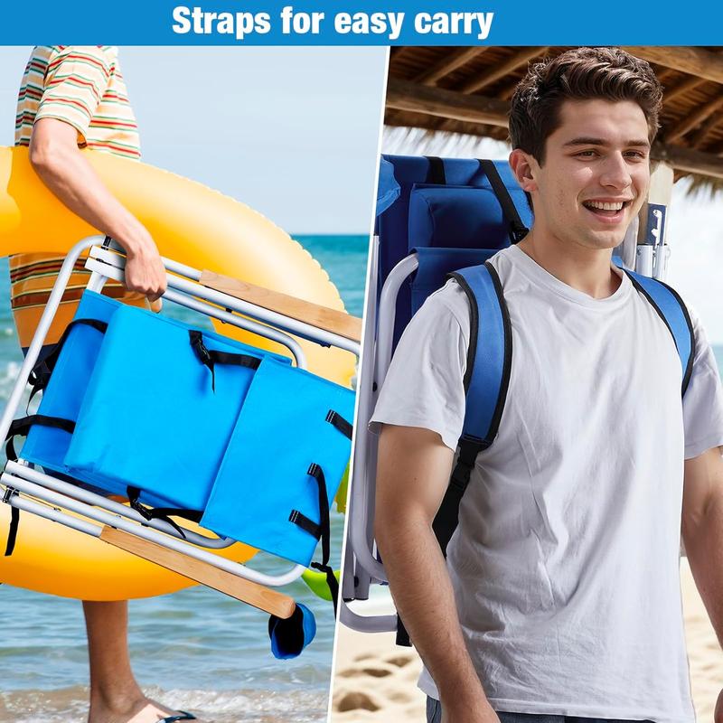 Outvita 2 sillas de playa plegables con reposacabezas ajustable y 4 ángulos de inclinación flexibles, portavasos, portátiles, de tela resistente y lavable, ideales para arena, camping, césped, conciertos, viajes y festivales de verano.