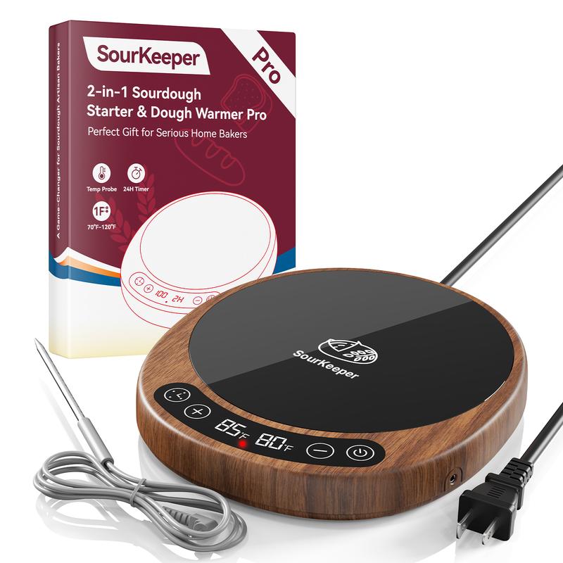 Calentador de masa madre SourKeeper Pro 2 en 1, herramientas para hornear en casa, modelo 2026 mejorado con placa calefactora más grande, sonda de temperatura de la masa con control de 1 °F (21-43 °C), temporizador de 24 horas y monitoreo en tiempo real p