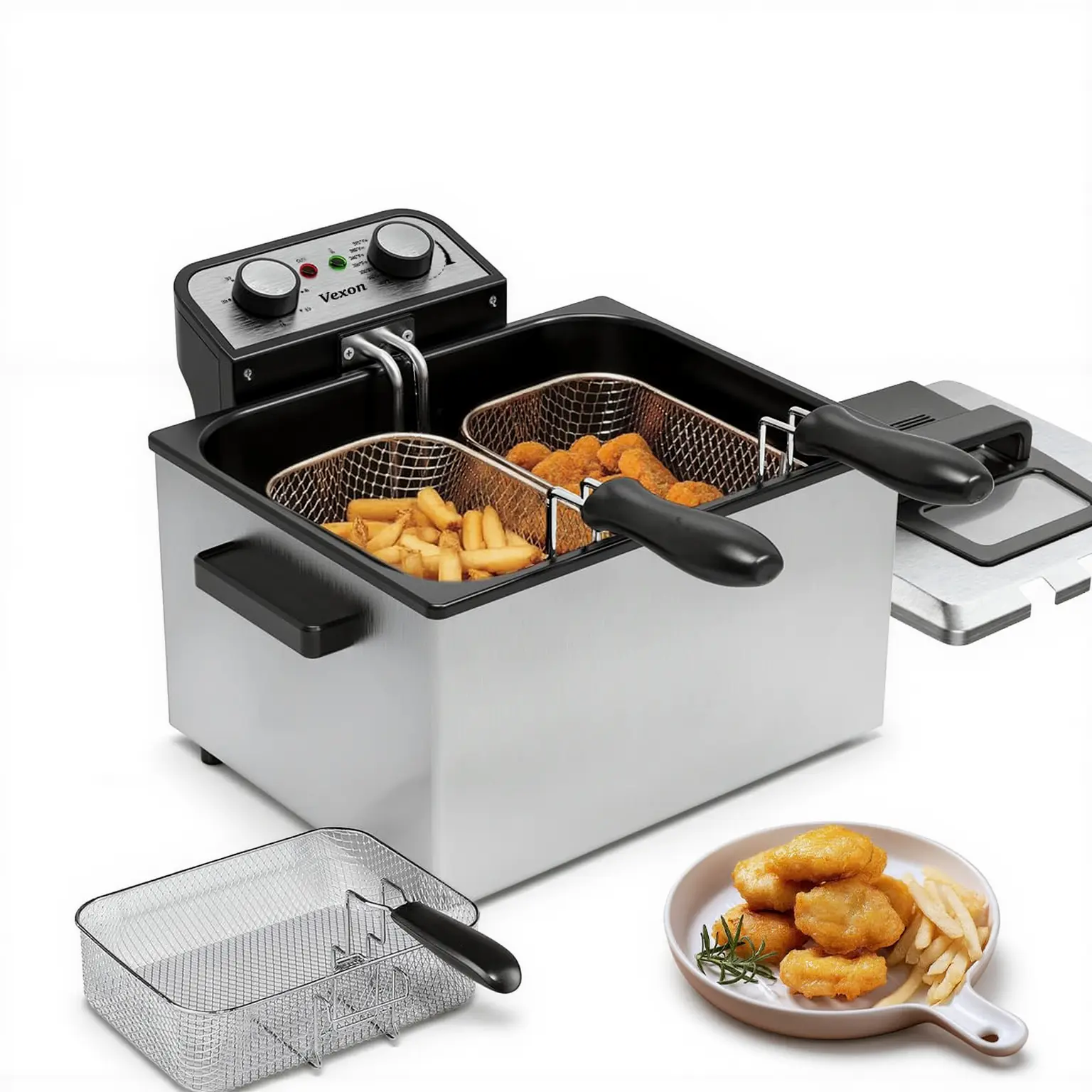 Freidora de 5 litros con 3 cestas para cocinar en familia