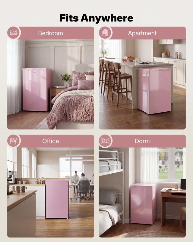 Mininevera Upstreman de 90 litros con congelador - Nevera de viaje compacta de una puerta, estantes de plástico, modelo BR321 de alta eficiencia, termostato ajustable, silenciosa, de bajo consumo energético para dormitorios, con un servicio al cliente fia