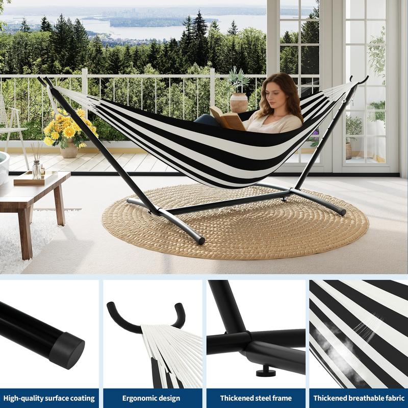Hamaca portátil para 2 personas con soporte – Acero resistente, ahorra espacio para exteriores/patio, capacidad de 204 kg, bolsa de transporte