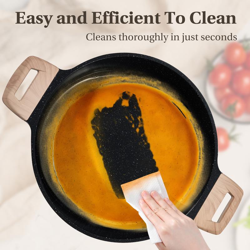 Juego de 25 piezas de utensilios de cocina resistentes, antiadherentes, de cerámica y granito, ollas y sartenes de aluminio ligero con tapas de vidrio, asas que se mantienen frías, apto para inducción para una cocina saludable.