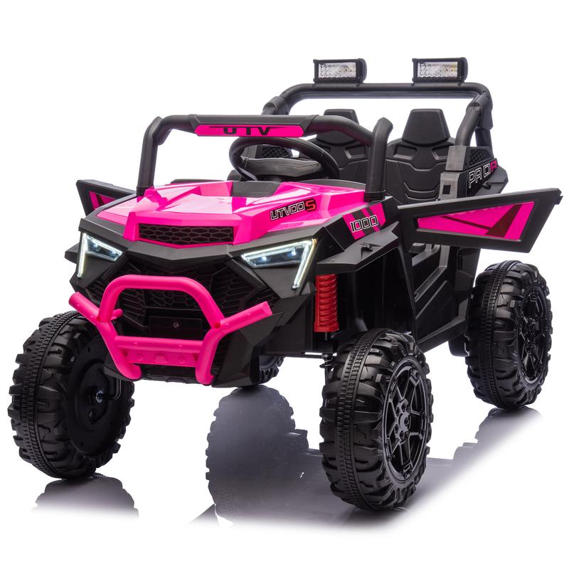 Coche todoterreno infantil UTV de 24 V y 400 W con control remoto, diseño de 4 ruedas, suspensión con amortiguación, luces LED, Bluetooth USB, indicador de batería, rueda motorizada, juguete para exteriores para niños de 3 años en adelante, diseño de cuat