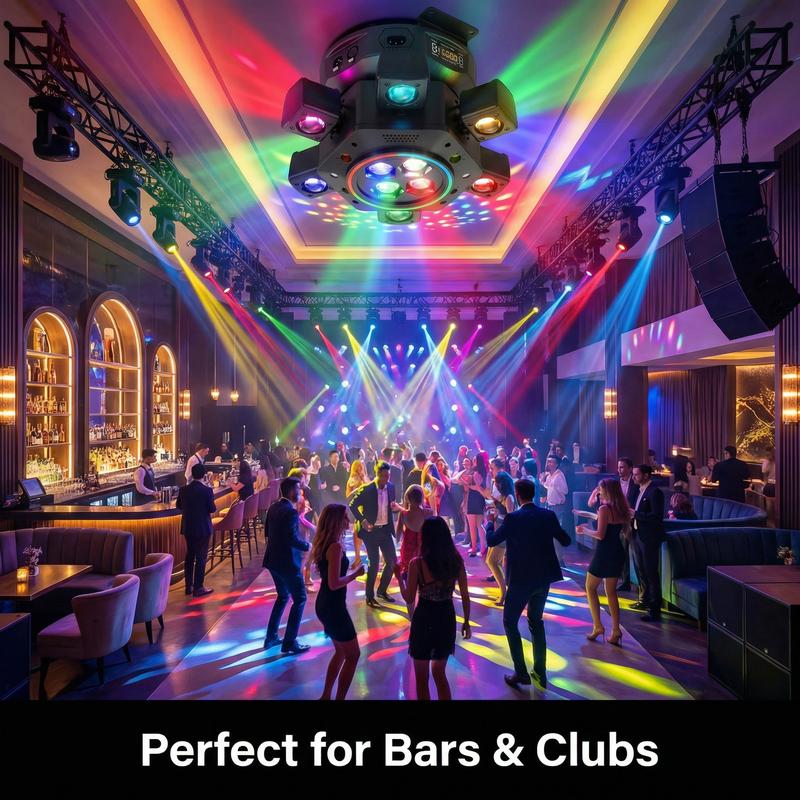 Foco de escenario para DJ de 180 W para fiestas, foco LED RGBW 6 en 1 de 6 brazos para DJ, compatible con DMX-512 y control de sonido, foco de escenario para fiestas