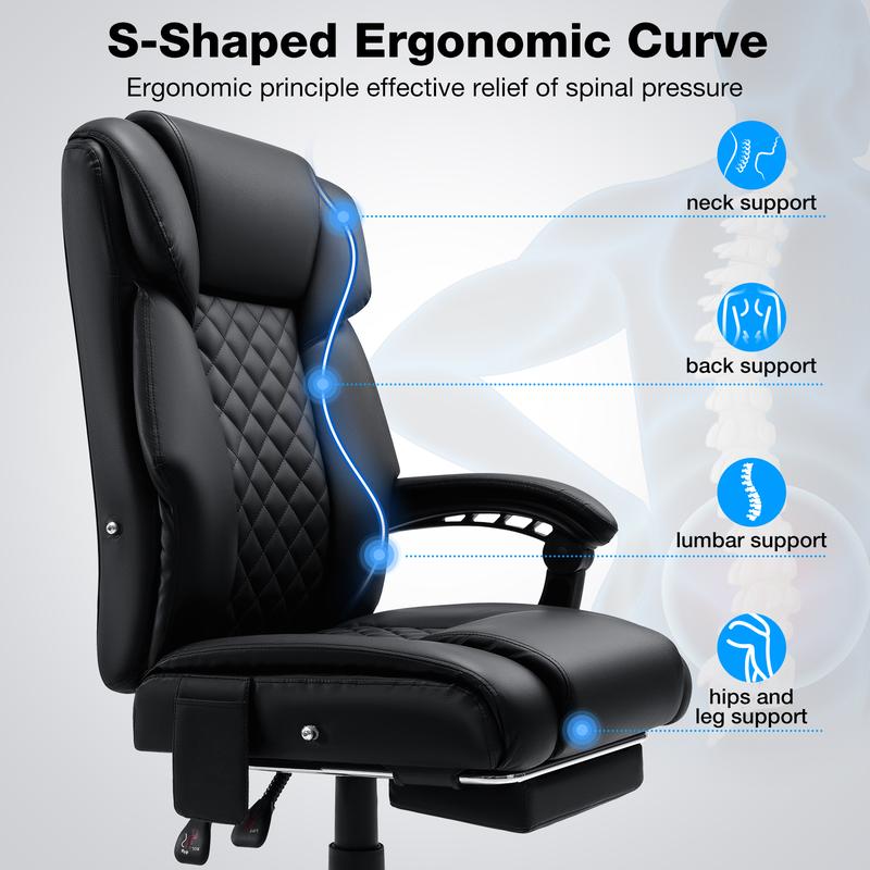 Silla de oficina con masaje HOFFREE de 181 kg con reposapiés, vibración de 6 puntos, ergonómica, ejecutiva, reclinable, con respaldo alto, color negro.