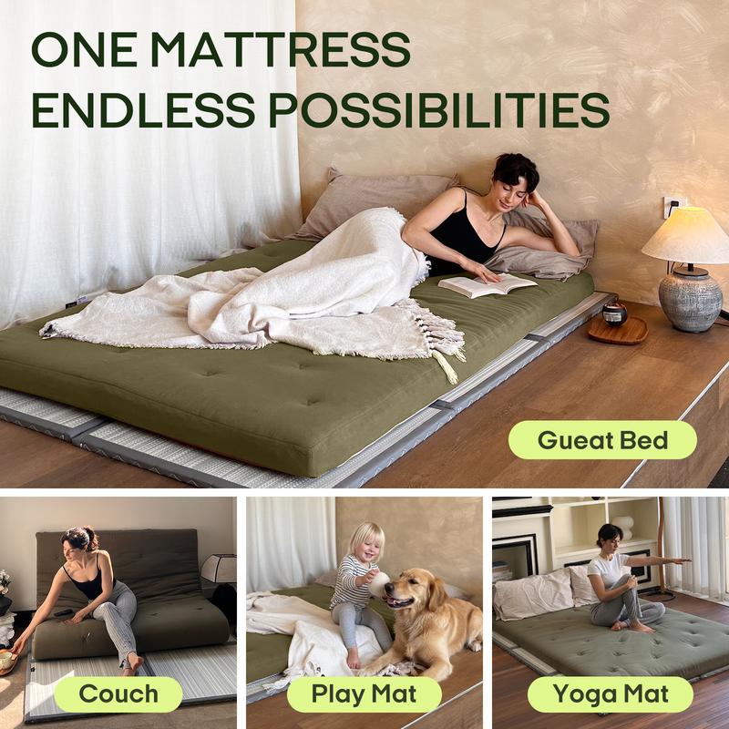 Colchón futón plegable ZONLI Classic 100% algodón para suelo, suave y cómodo - Esterilla tatami plegable, cama plegable y compresible para adultos, colchoneta portátil para dormitorio, regalo ideal para la familia, colchón plegable y compresible, regreso