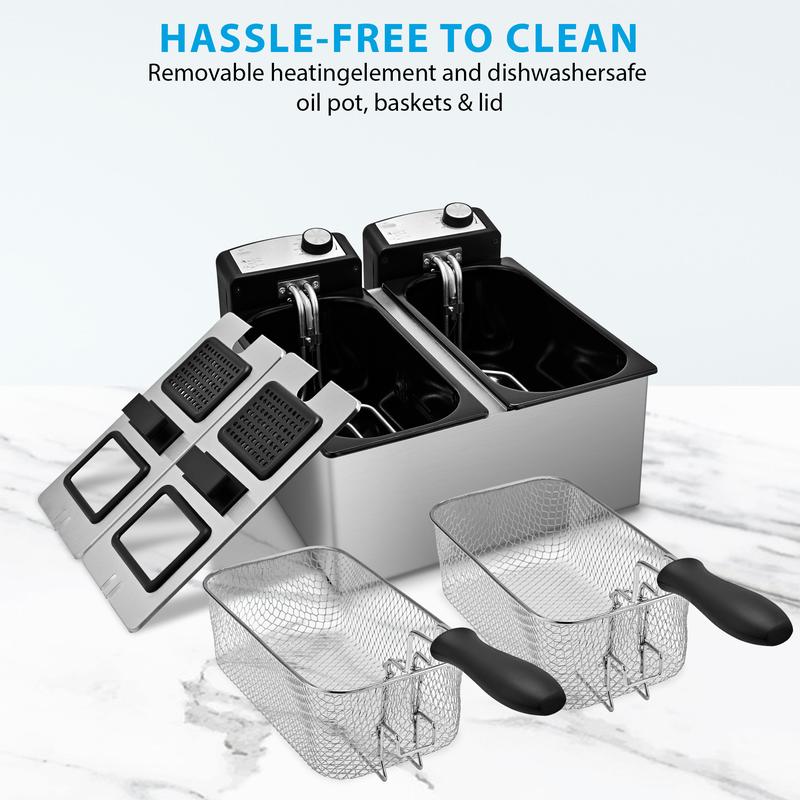 Fredora Electrica doble cesta 1500W temperatura regulable calentamiento rápido 6.3QT capacidad libre de salpicadero paraparatos de cocina eficientes Freidora de temperatura ajustable