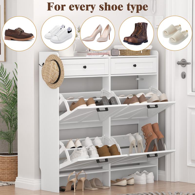Zapatero con 4 cajones abatibles y 2 cajones de almacenamiento, zapatero estrecho estilo rústico de granja, zapatero delgado, armario de almacenamiento de zapatos para entrada, pasillo, puerta principal, ideas de regalo para el Día del Padre, artículos es