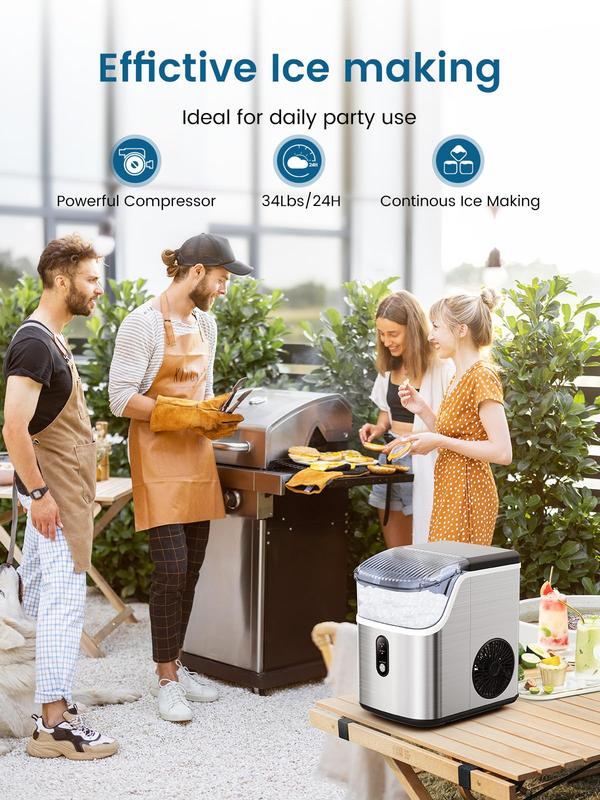 Máquina de hielo COWSAR Nugget para encimera, máquina de cubitos de hielo blandos y masticables, fabricación rápida de hielo con un solo botón, 15,4 kg/día, autolimpiante, máquina de hielo portátil de acero inoxidable.