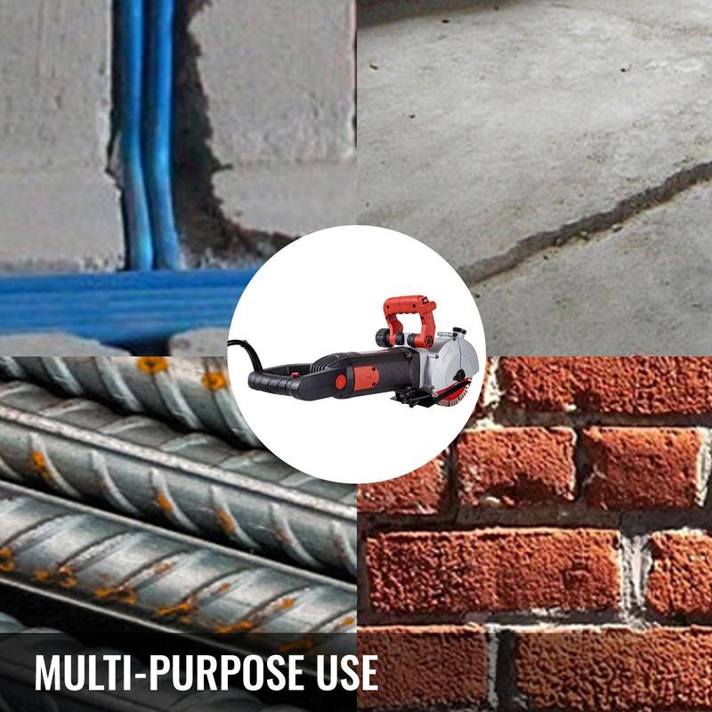 Máquina de ranurado de pared VEVOR 5800W con ancho de corte de 38 mm/1,5", profundidad de corte de 52 mm/2", ranuradora de pared con 8 hojas de sierra de 6,3" de diámetro y 5000 rpm, conformado en una sola pasada y sin polvo.