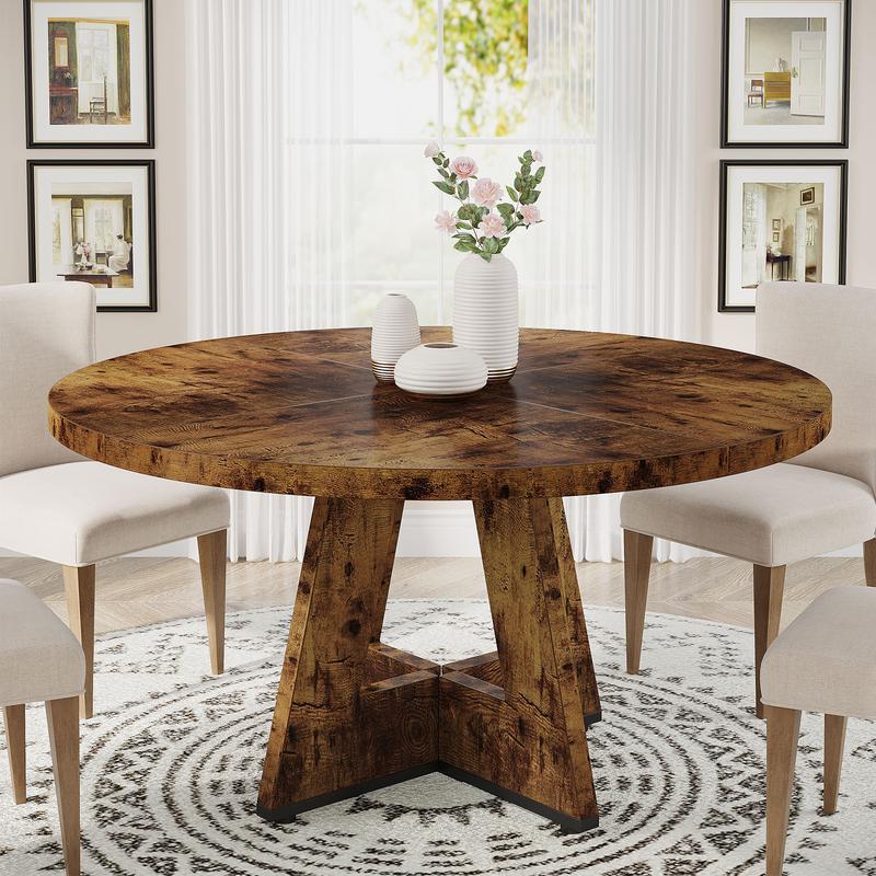 Mesa de comedor redonda de 119 cm para 4 personas - Madera de ingeniería de alta calidad, fácil de limpiar, impermeable, duradera, sillas no incluidas. Modo mesa con pedestal.
