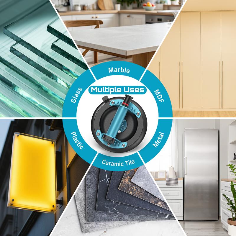 Ventosas SEESII para levantar vidrio: Elevador de ventosas para azulejos de 8" con mango y bomba, elevador de vacío de alta resistencia con capacidad de carga de 200 kg para levantar azulejos grandes, granito, metal y ventanas (paquete de 2).
