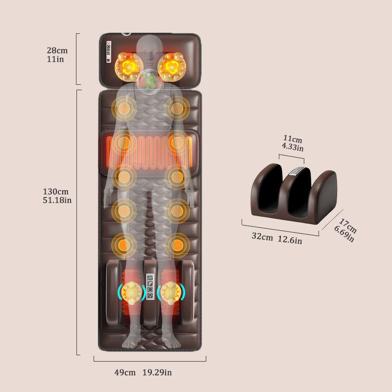 Esterilla de masaje plegable de cuerpo completo con masaje de amasado shiatsu para cuello y piernas, 【NOTA: la parte trasera solo vibra】masaje de vibración ajustable para la espalda, un masajeador eléctrico multifuncional y un regalo ideal para cumpleaños