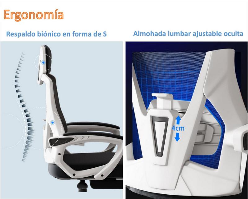 Haojiating Silla De Oficina Ergonomica Gamer reclinable Soporte Lumbar Ajustable Con Reposa Pies