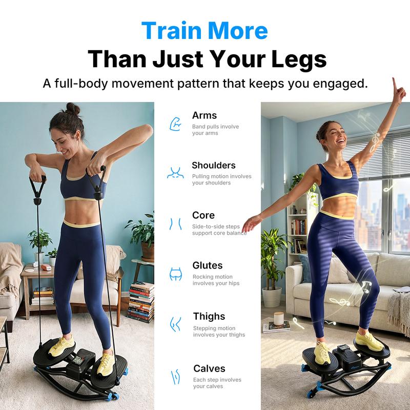 Máquina de esquí Merach Rocking Stepper con diseño de stepper de movimiento 3D, máquina de separación lateral para entrenamiento en casa - Capacidad de 330 libras, diseño compacto y que ahorra espacio, mostrador incorporado BackToSchool