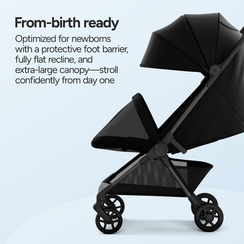 Cochecito de viaje Mompush Nexis Carbon, ultraligero (6,3 kg), compacto y apto para llevar en el avión, plegado automático en un segundo, reclinado completo con una sola mano, desde el nacimiento hasta los 22,7 kg, certificado por JPMA, color verde bosque