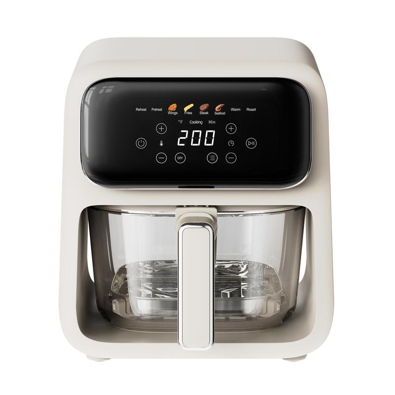 Freidora de aire de vidrio no tóxico de 4,2 cuartos de galón - Vidrio templado de 5 mm, tecnología Air Crisp de 400 °F, apta para lavavajillas, olla multifuncional, electrodomésticos de cocina color marfil