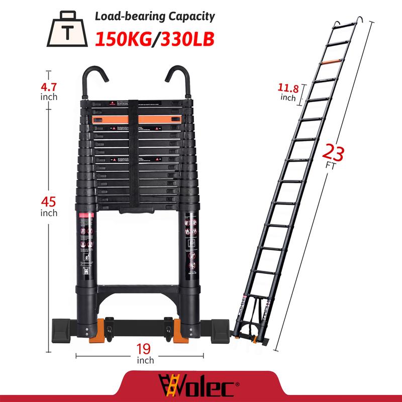 Escalera telescópica de 20,3/23 pies, de aluminio, resistente, con capacidad máxima de 330 libras, con 2 estabilizadores triangulares, escalera plegable multiusos, TikTokShopBlackFriday