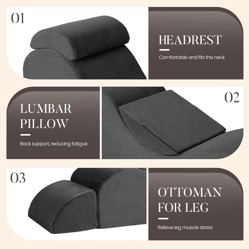 Sillón de yoga, tumbona relajante con bolsillo lateral, reposacabezas, cojín lumbar, sofá de suelo suave perfecto para estiramientos, masajes en la sala de estar y el dormitorio.