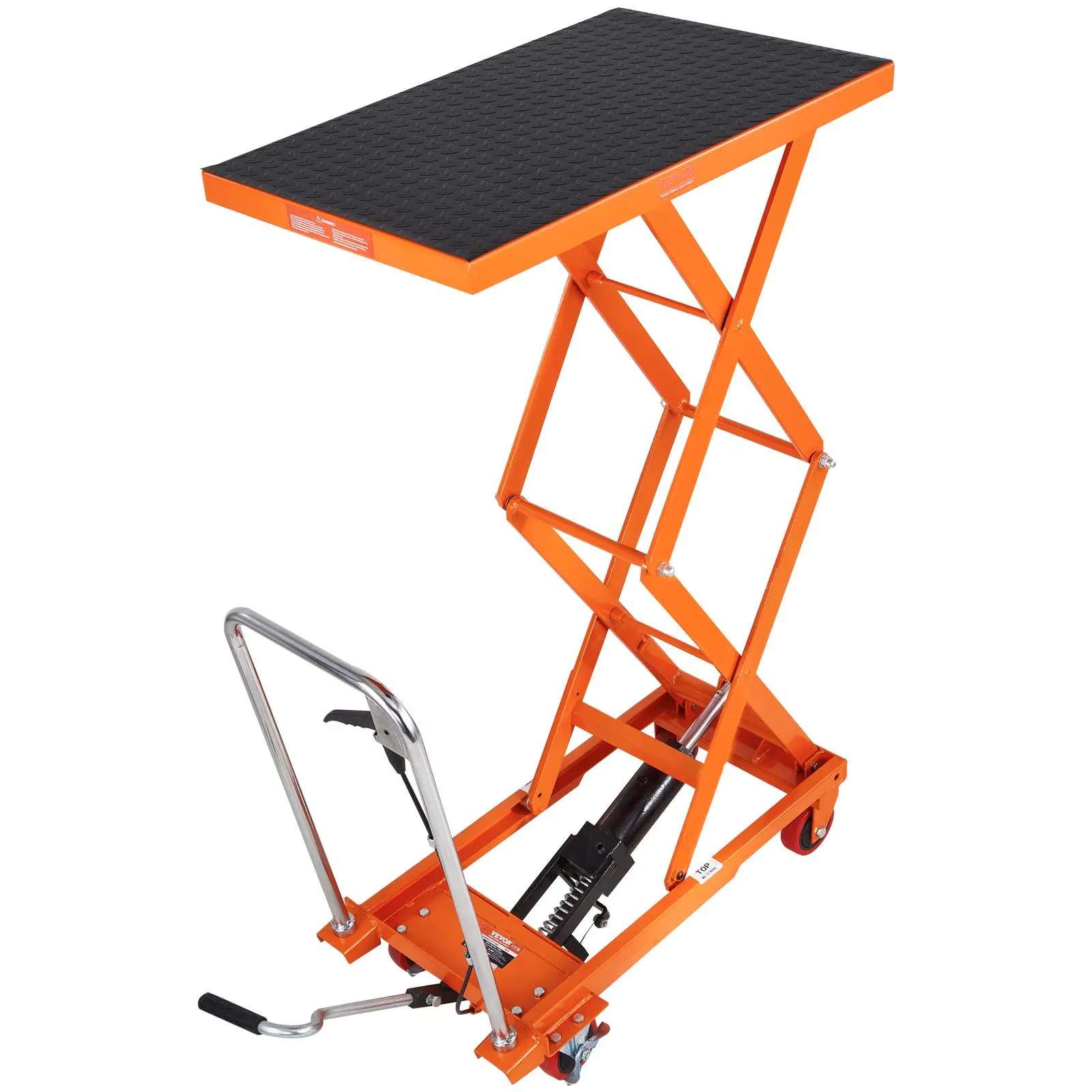 Carro de mesa elevadora hidráulica — Capacidad de 330 lb, altura de elevación de 50", mesa elevadora manual de doble tijera con 4 ruedas y almohadilla antideslizante.