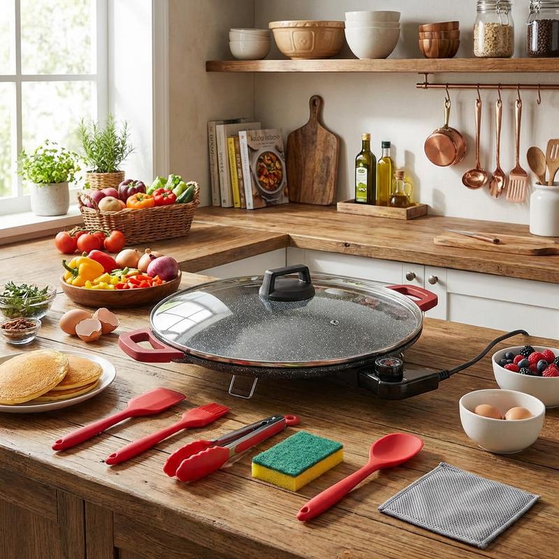 Parrilla eléctrica coreana portátil extragrande mejorada AORAN KITCHEN de 1800 W con bandeja para hornear antiadherente sin humo, control de temperatura ajustable, bandeja universal para asar, adecuada para cocinar en casa.