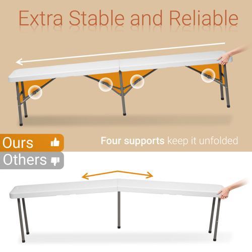 summervibes 6 feet Plastic Folding Bench,Portable in/Outdoor Picnic Party Camping Dining Seat, Garden Soccer Multipurpose Entertaining Activities, 1 Pack & 2 Pack