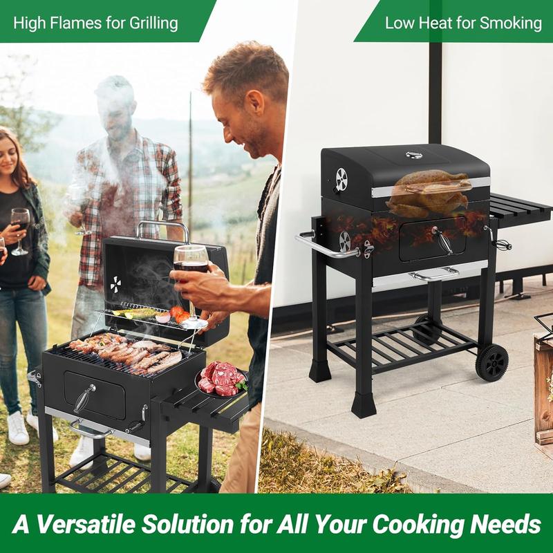 Barbacoa portátil de carbón Ubesgoo de gran tamaño - Área de cocción de 794 pulgadas cuadradas, bandeja de carbón con regulador de calor ajustable, mesa lateral plegable, manivela, ideal para fiestas en patios, jardines y exteriores, y para uso comercial 