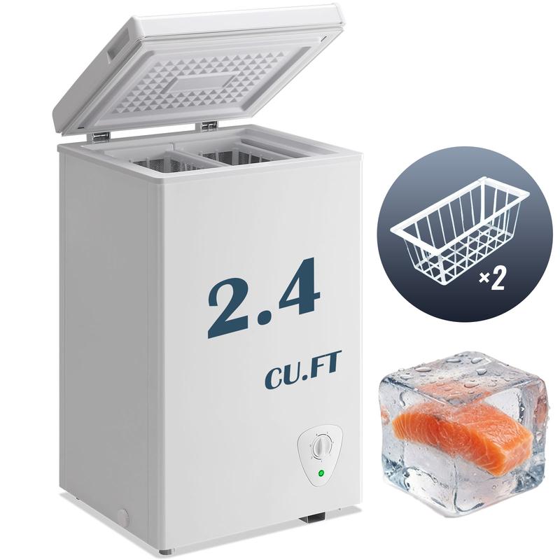Congelador compacto WANAI de 2.4 pies cúbicos, congelador horizontal ecológico, mini congelador con 7 niveles de temperatura ajustables, cesta de almacenamiento extraíble, ahorro de energía.