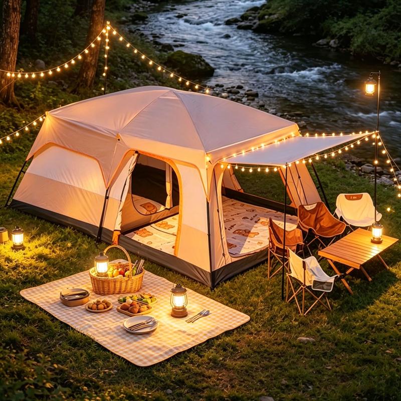 【Artículos esenciales para acampar】Tienda de campaña familiar extragrande 2026 para 10-12 personas, impermeable, de montaje instantáneo, de poliéster Oxford, ligera, con ventanas de malla y doble puerta. Accesorios para acampar al aire libre, senderismo,