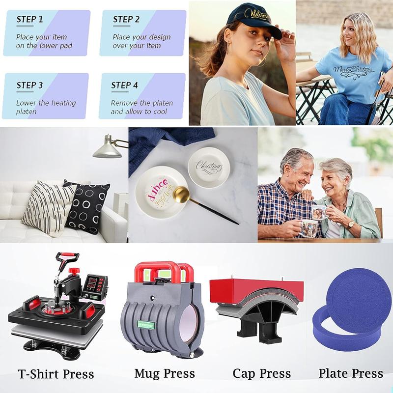 Máquina de sublimación profesional AKEYDIY de 15" x 12", con brazo giratorio, para impresión de camisetas, transferencia térmica, máquina de prensa de calor digital para vasos, camisetas, tazas, sombreros, platos y gorras. Regalos de Navidad para amantes
