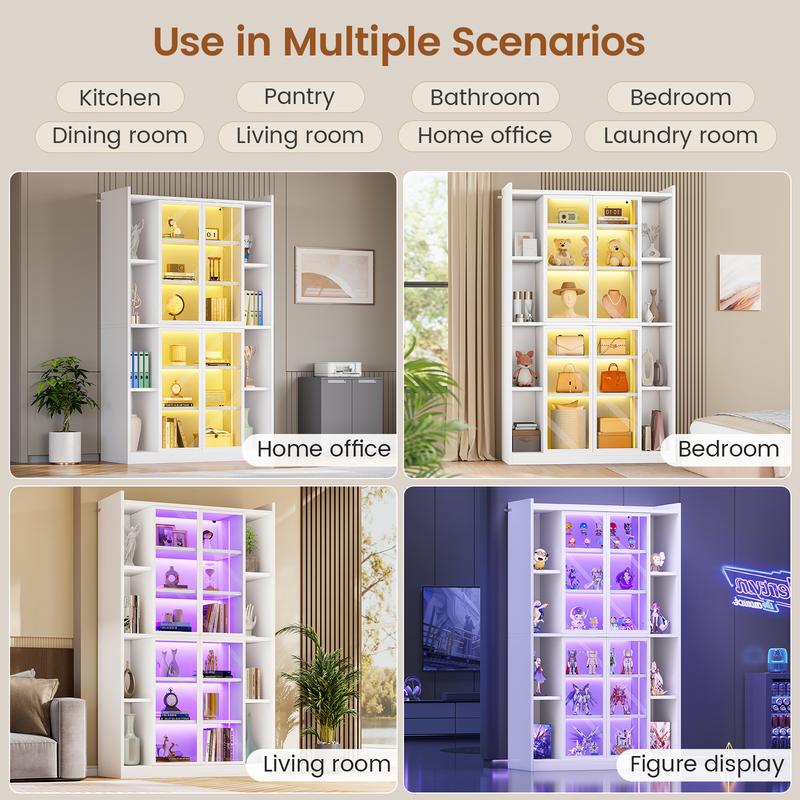 Vitrina expositora Sedeta de 162 cm (64") con puertas de cristal acrílico - Mueble alto de 6 niveles, luces LED, estantes ajustables, estética moderna y glamurosa, fácil montaje, decoración para sala de estar/oficina, decoración de habitaciones, decoració