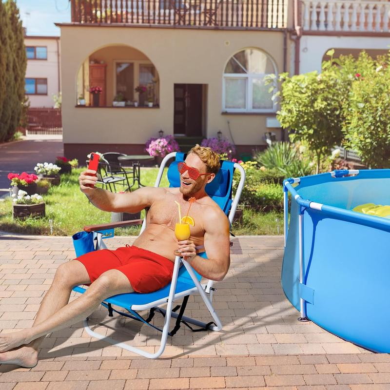 Outvita 2 sillas de playa plegables con reposacabezas ajustable y 4 ángulos de inclinación flexibles, portavasos, portátiles, de tela resistente y lavable, ideales para arena, camping, césped, conciertos, viajes y festivales de verano.