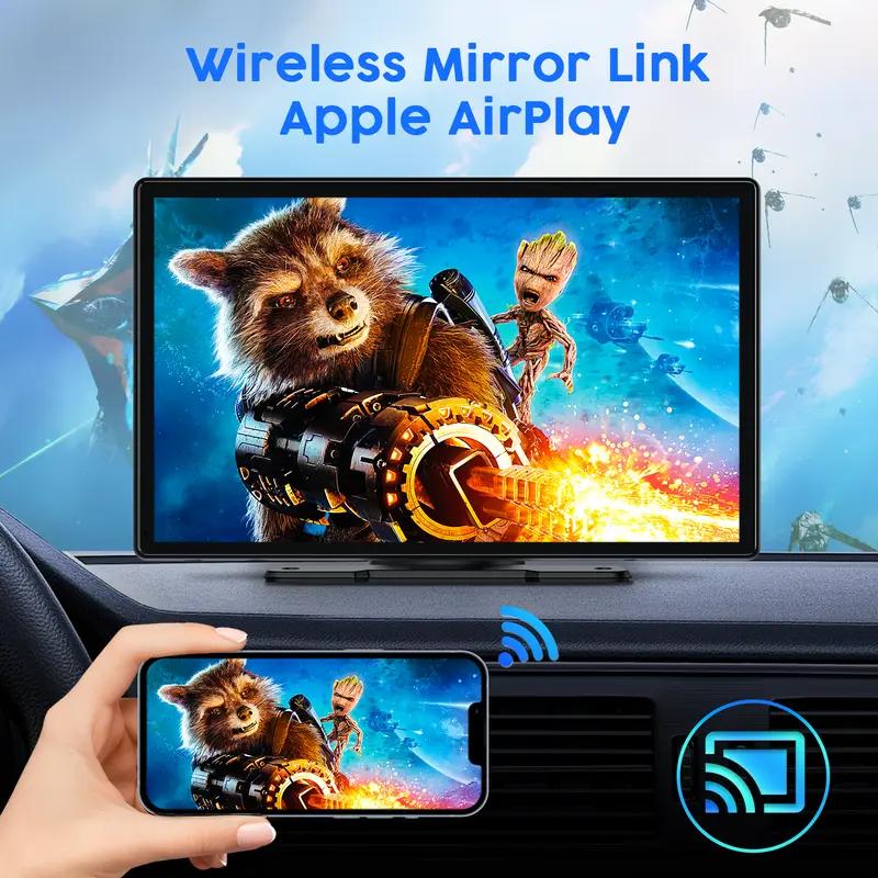 WHATOOK CarPlay inalámbrico portátil de 9 pulgadas con cámara de visión trasera 1080p, navegación GPS, Mirror Link, control por voz y Bluetooth para la actualización del sistema de audio del automóvil.