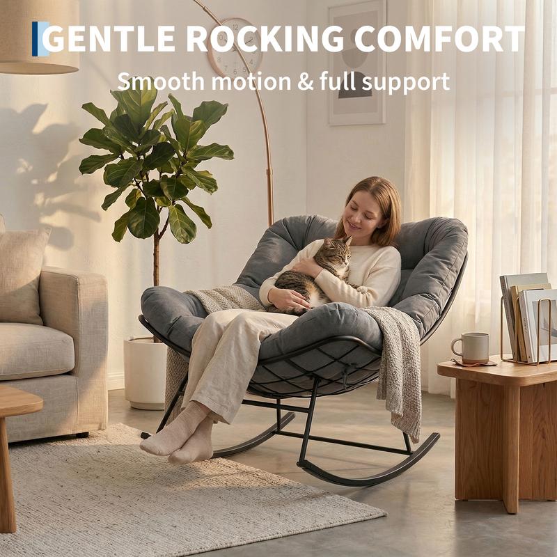 Mecedora Papasan extragrande Garvee, tumbona de ratán para exteriores con estructura metálica resistente, mecedora para interiores y exteriores, ideal para balcón, patio trasero, porche y dormitorio.