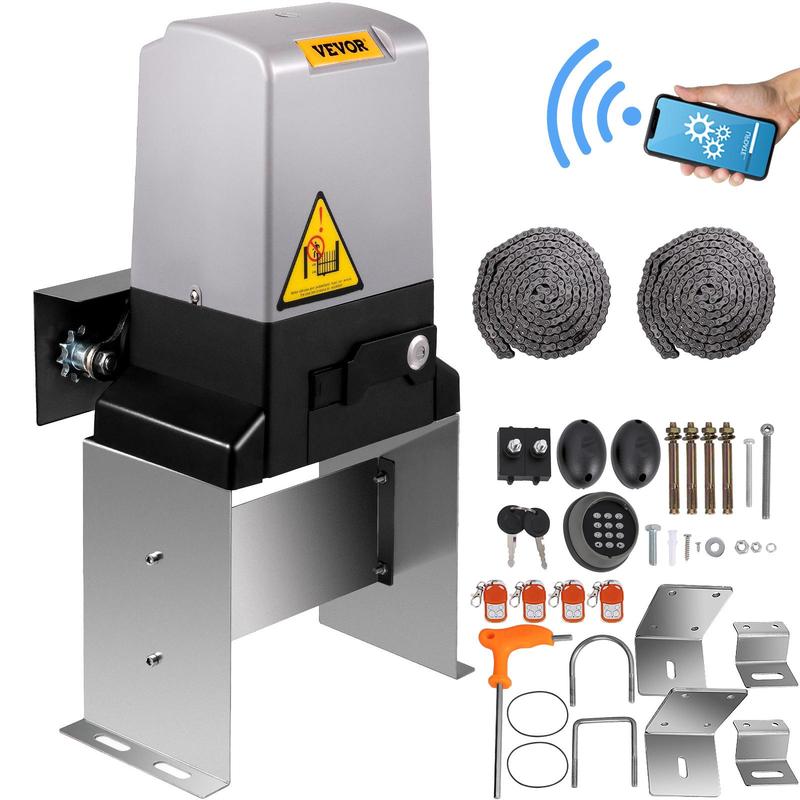 Abridor automático de portón corredizo VEVOR de 1 HP/750 W con capacidad de 3300 lbs, 4 controles remotos, control mediante aplicación inteligente, encendido y apagado automático, cadenas de nailon impermeables - Accesorio para mejoras del hogar inteligen