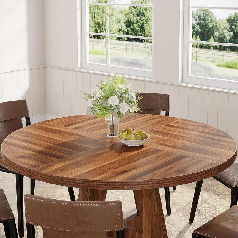 Mesa de comedor redonda de 119 cm para 4 personas - Madera de ingeniería de alta calidad, fácil de limpiar, impermeable, duradera, sillas no incluidas. Modo mesa con pedestal.
