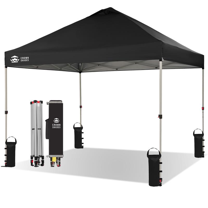 Toldo plegable CROWN SHADES de 10x10 pies, toldo con cierre central patentado de un solo empujón, bolsa de almacenamiento de nuevo diseño, 8 estacas, 4 cuerdas, decoración para el hogar, artículos esenciales para acampar, toldo para el jardín.