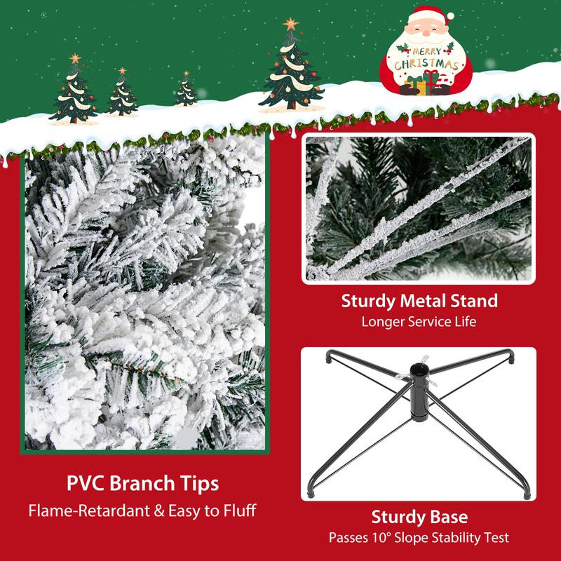 Árbol de Navidad artificial Sweetcrispy preiluminado con efecto nieve - 250 luces LED navideñas de tonos cálidos, 8 modos de iluminación, ramas completas para mayor soporte decorativo, soporte plegable de metal resistente que se mantiene en su lugar, idea