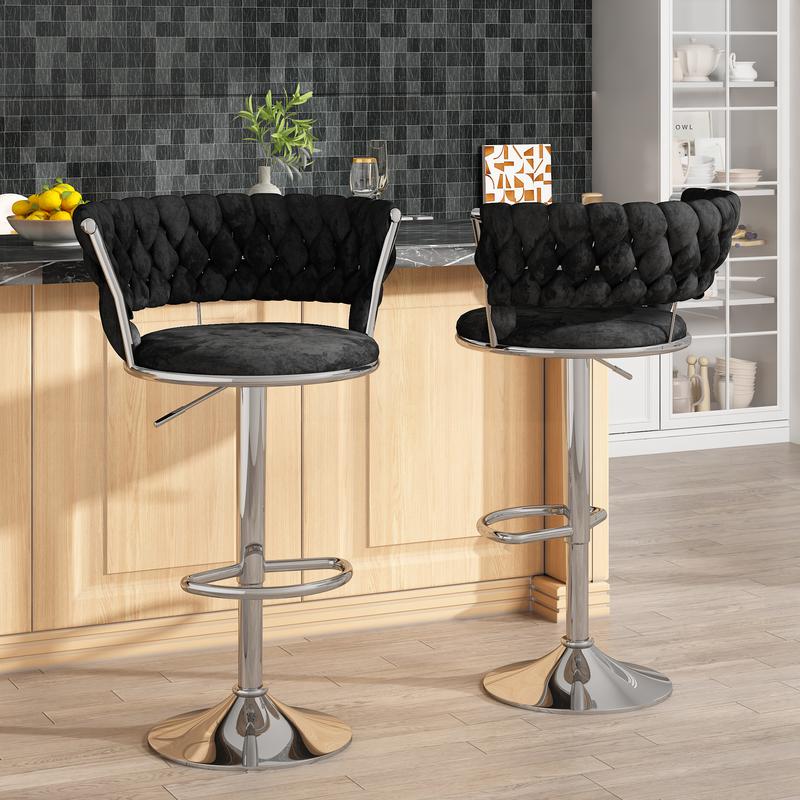 Juego de 2 taburetes de bar de terciopelo, sillas de bar minimalistas con altura ajustable, sillas tapizadas para isla de cocina, beige, negro, gris summergarden