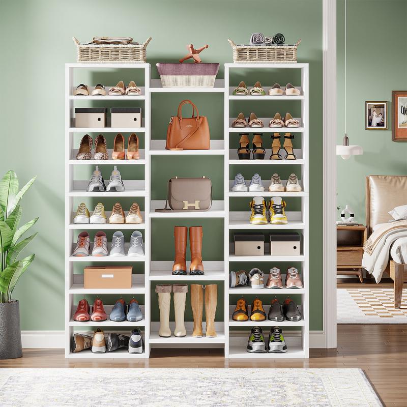 Organizador de zapatos de madera resistente Spaco - Estante apilable de 14 niveles, capacidad de carga de 25 kg, 22 compartimentos abiertos (capacidad para 46 pares), organización de almacenamiento de esquina para la entrada, decoración del hogar, muebles