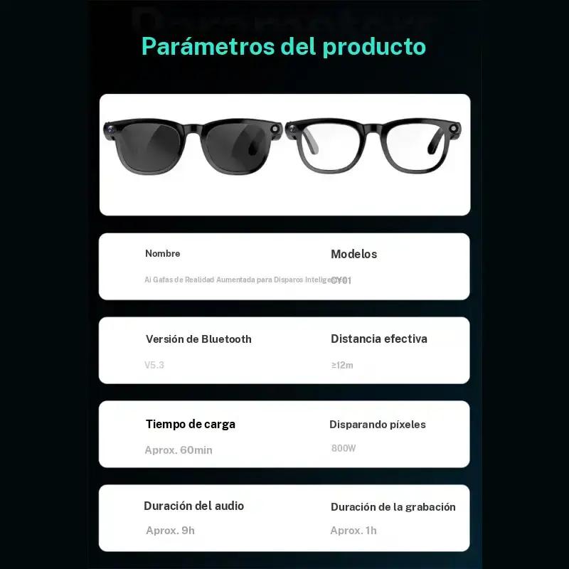 AI Shot Smart Glasses 8MP HD Camera 1080P Video Recording 4GB Internal Storage Wifi Bluetooth Calls Magnetic Charging Free Sun and Transparent Lenses